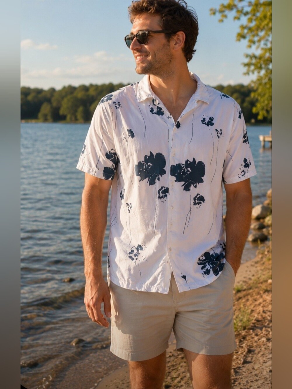 Level Ten Men's White Black Abstract Short Sleeve Button Down Shirt Medium